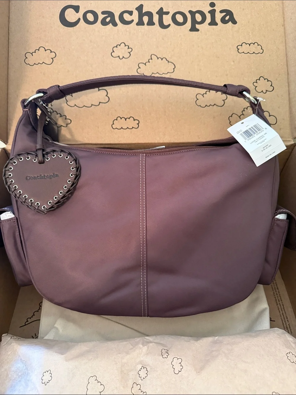 🤎Coach NWT Coachtopia Maple Brown Loop Cargo Shoulder Bag  with Heart Charm